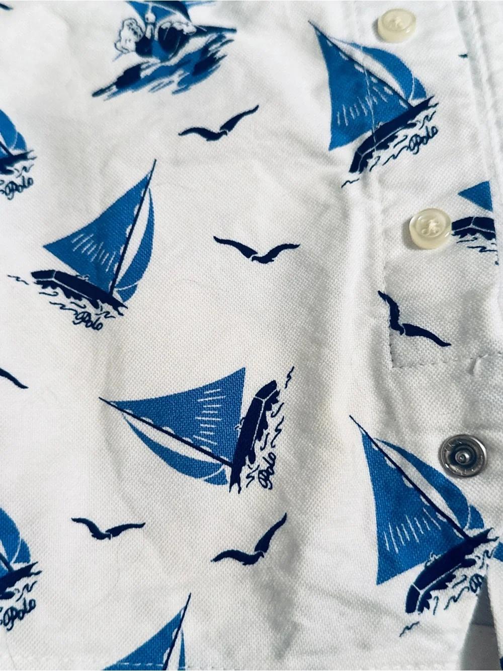Ralph Lauren White Romper with Blue Nautical Print 18 months